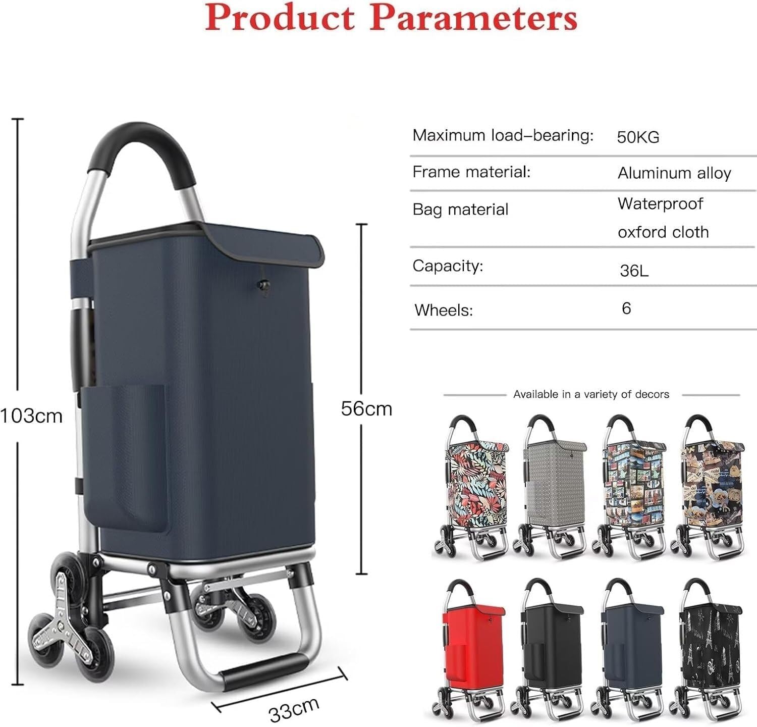 Mobile Tool Trolley 6-Wheel Lightweight Folding Shopping Trolley with Removable Stair Climbing Function(Navy Blue)