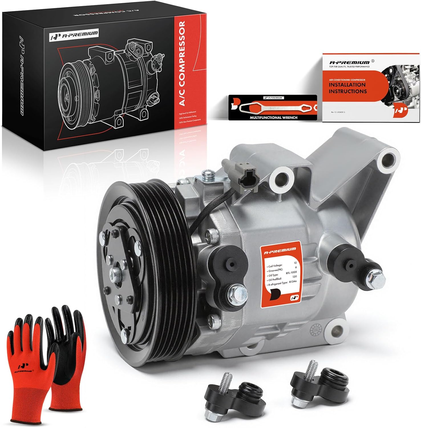 A-Premium Air Conditioner AC Compressor with Clutch Compatible with Mazda MX5 Miata 2.0L 2006-2015, with 6 Groove Pulley