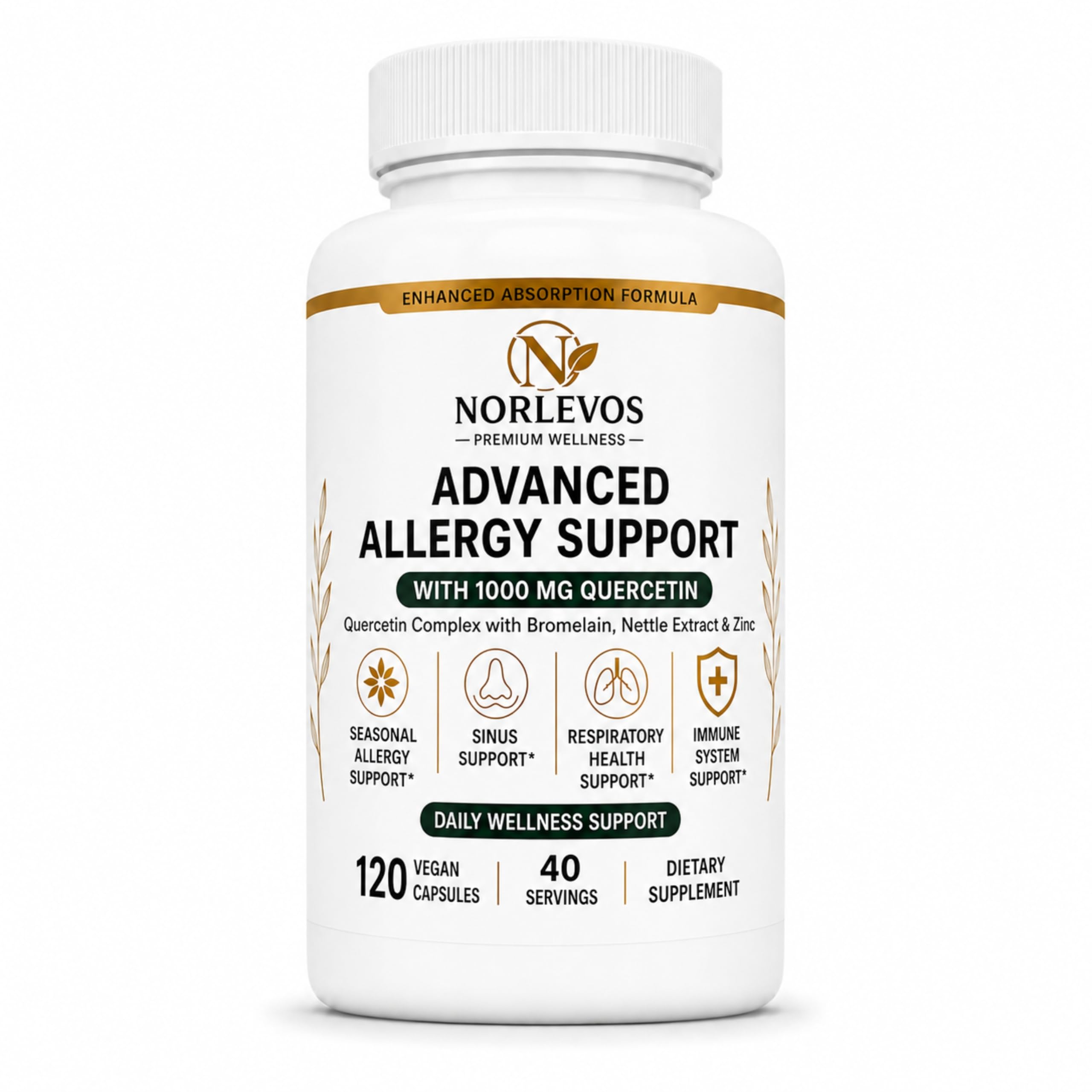 Norlevos Suplemento de Quercetina com Bromelaina, Urtiga, Vitamina C e Zinco 1000 mg 120 cápsulas
