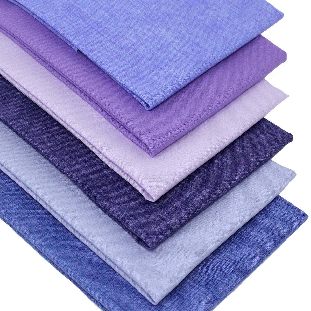 Overdale Fabrics Blue, Lilac 6 Fat Quarters Bundle - 'Bluebell Coordinates' Plain Solid & Textured Fabrics In Pretty Shades Of Blue & Lilac. 100% Cotton Ideal For Quilting & Crafting (Free Patchwork Pattern By Overdale Fabrics)