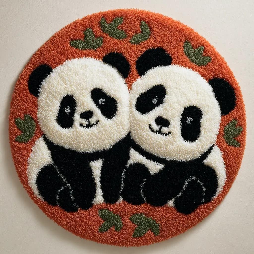 Round Latch Hook Rug Kits Panda For Adults And Starter 50*50Cm