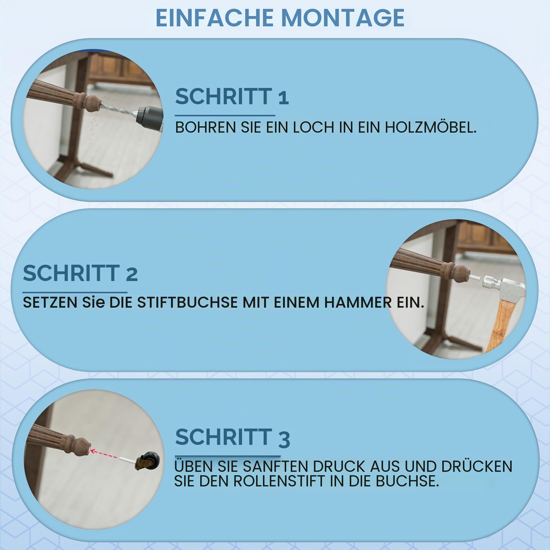 Antike Messingrollen mit Gummirädern, 4,8 cm Vorbaurollen, Ersatz für Stühle, Sofa, Kommode, Vintage-Möbelrollen für Hartholzböden, 4 Stück