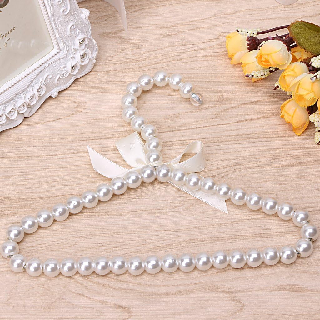 Coat Hanger,Fashion Plastic Pearl Bow Clothes Clothing Hanger for Kids Children Pet Dog for, White,m