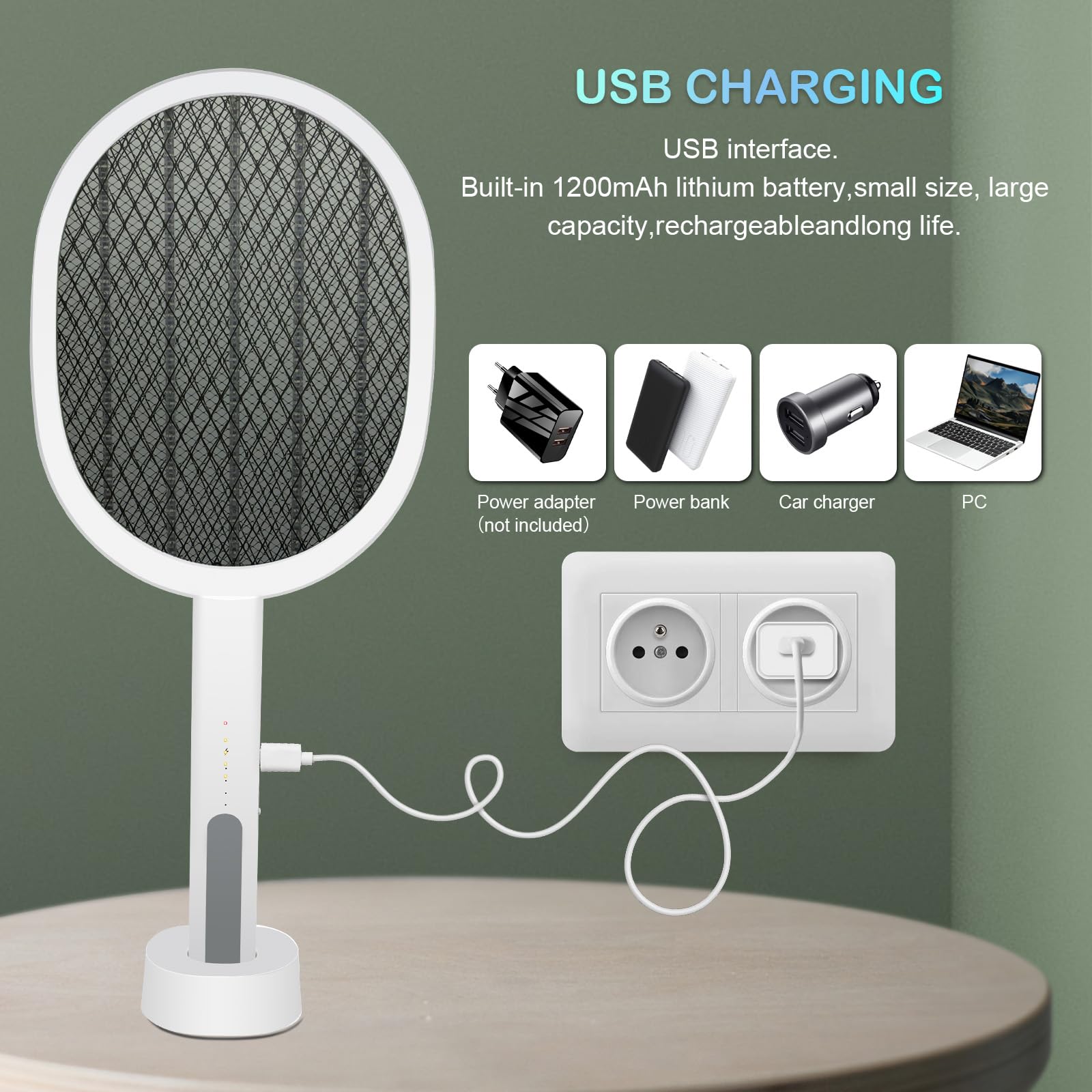 Raquette Anti Moustique Électrique 3000V, Lot de 2 | USB Rechargeable, Lampe LED, Pour Intérieur et Jardin
