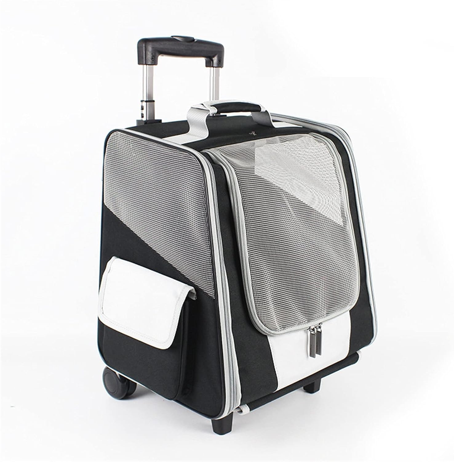 Bolsa de Viaje para Mascotas, Carro Transportador para Gatos con 4 Ruedas, Carrito Plegable con Ruedas, Carrito Portátil para Equipaje De Viaje para Cachorros Viajes al Aire Libre(Black)