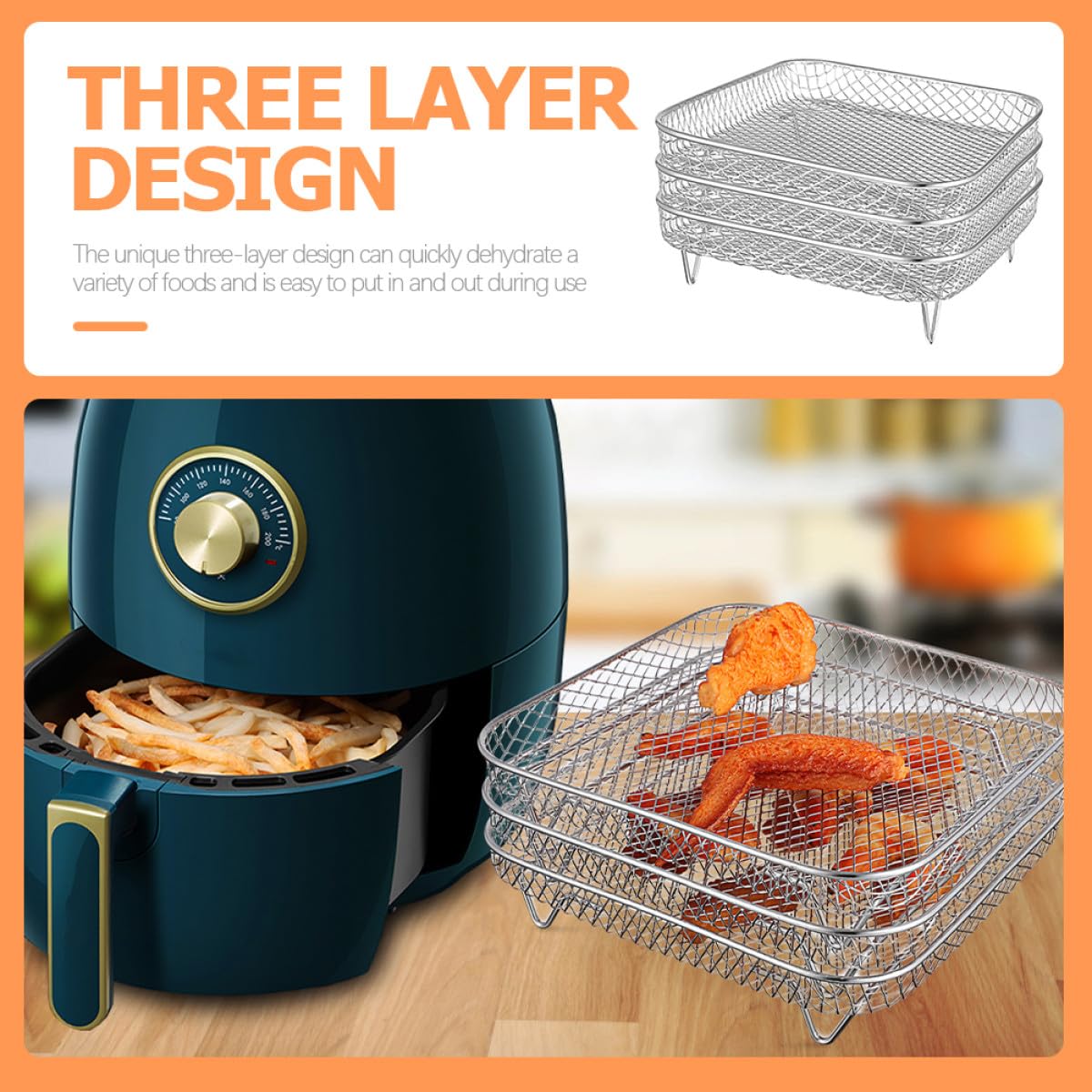 OSALADI Accesorio para Freidora de Aire 3 Rejillas Apilables de Acero Inoxidable, Soporte de Vapor Seguro y Práctico para Cocinar y Deshidratar Alimentos