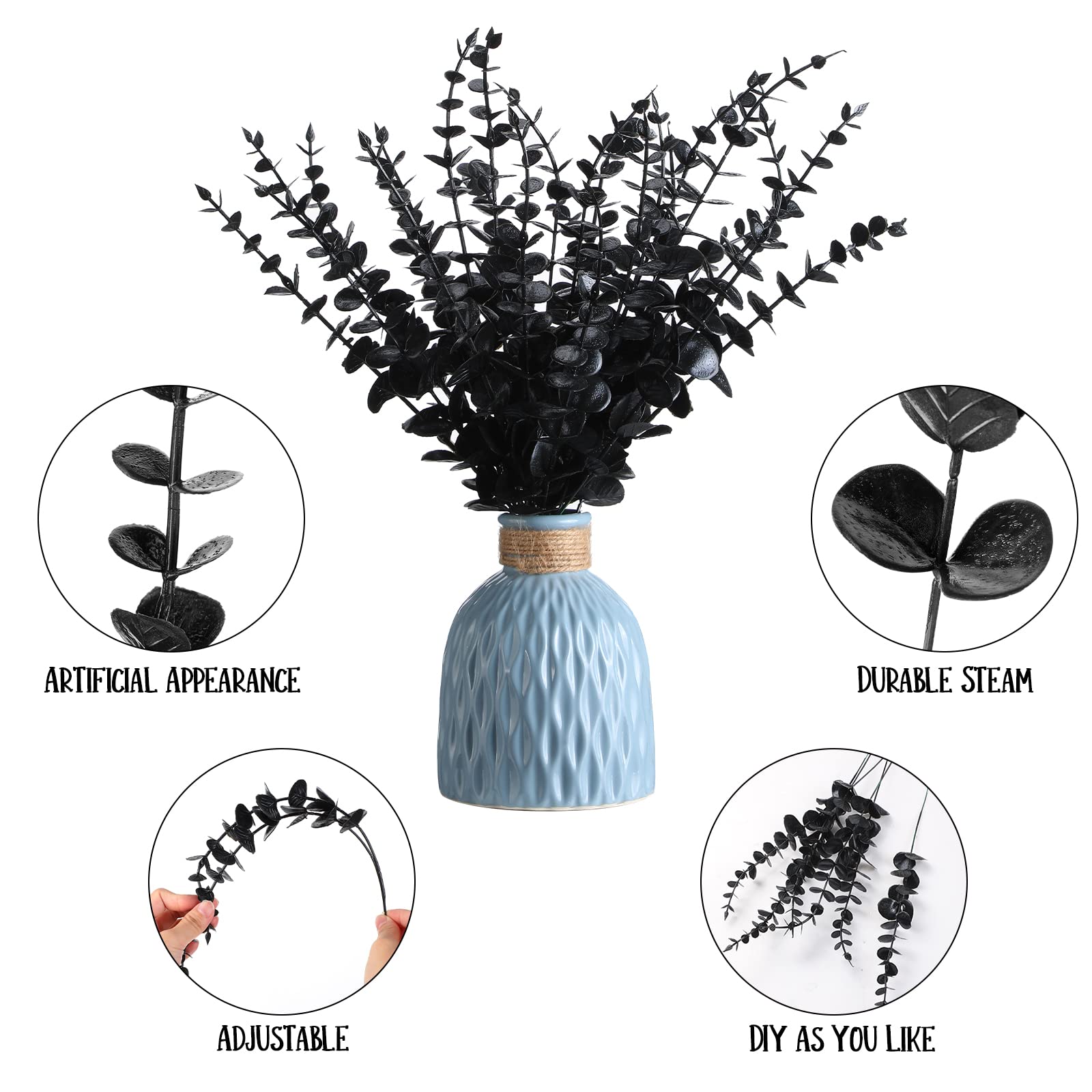 Ysleen 45 pezzi di eucalipto finto 38 cm stelo di eucalipto artificiale rami finti per vasi finti eucalipti foglie bouquet per casa colonica festa di nozze centrotavola decorazione (nero)