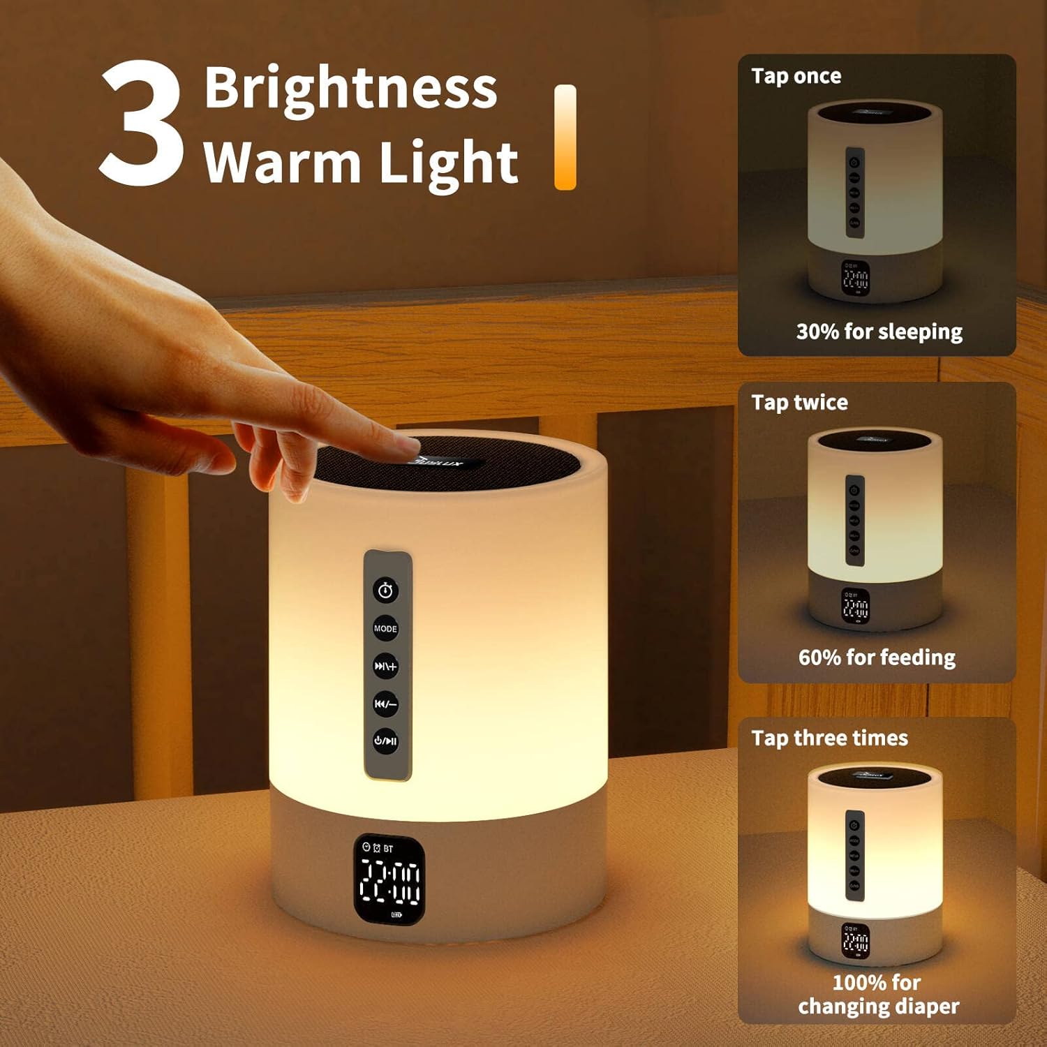 Alarm Clock Night Light Bluetooth Speaker, Juylux Bedside Lamp with Smart Touch Sensor for Kids Boys Girls Teens, Sleeping Helper with Dimmable 48 RGB Color Changing, MP3 Player with Micro SD/U Disk