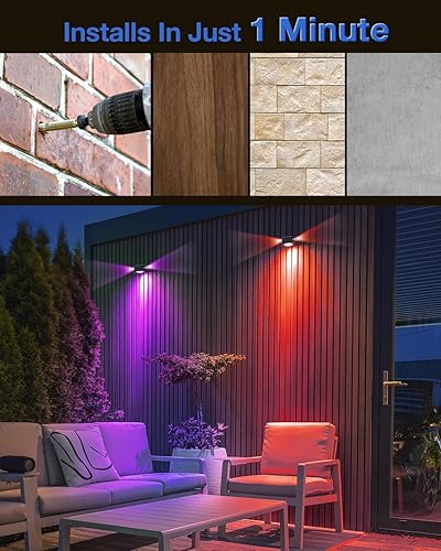 Miniatura 5 de Luces solares que cambian de color para valla al aire libre de 3 lados LED decorativas impermeables para pared, terraza, patio, riel, escalera,