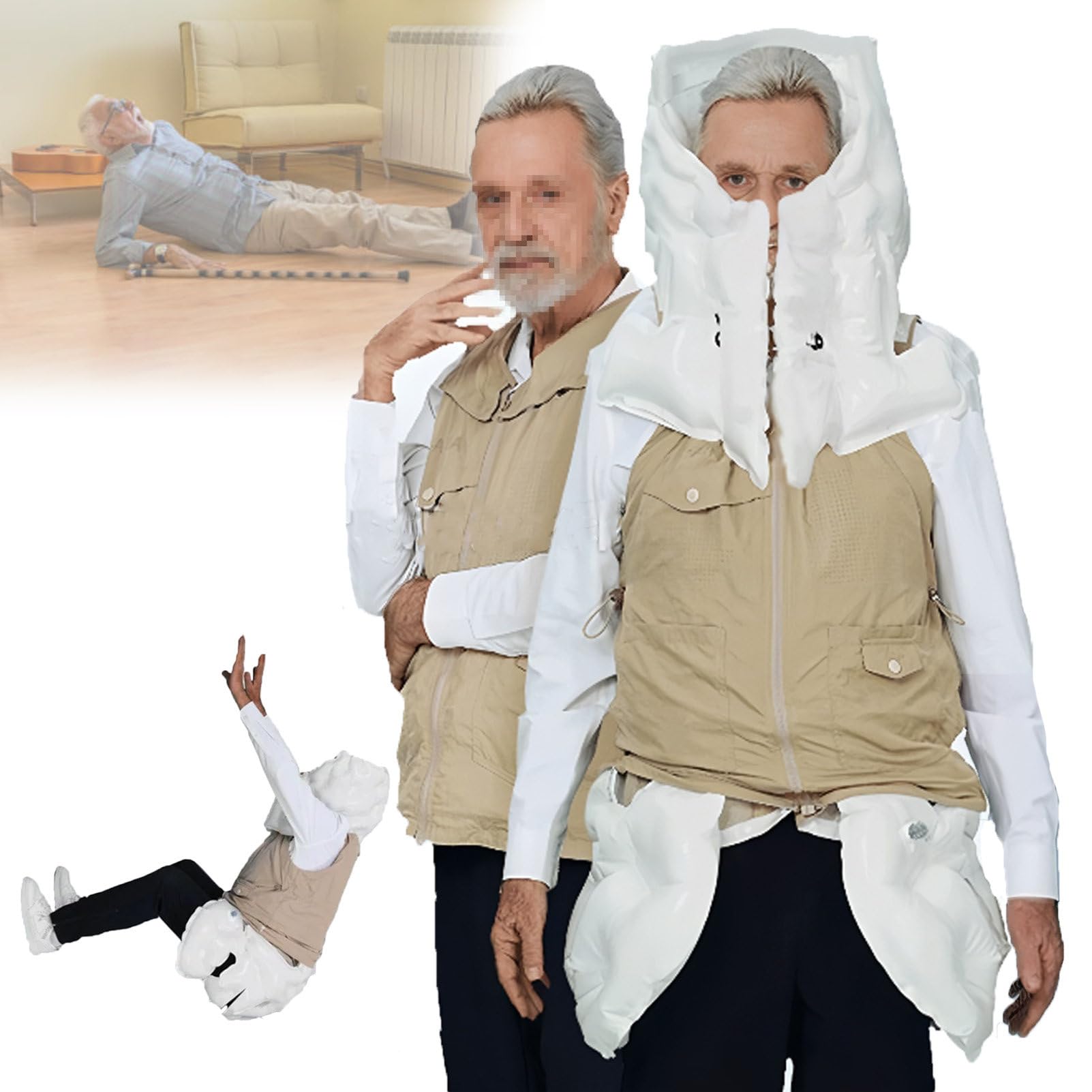 Gilet Airbag Anti-Chute pour Personnes âGéEs, VêTements Anti-Chute Intelligents avec Protection IntéGrale De 320°, pour L'ExtéRieur Khaki-L