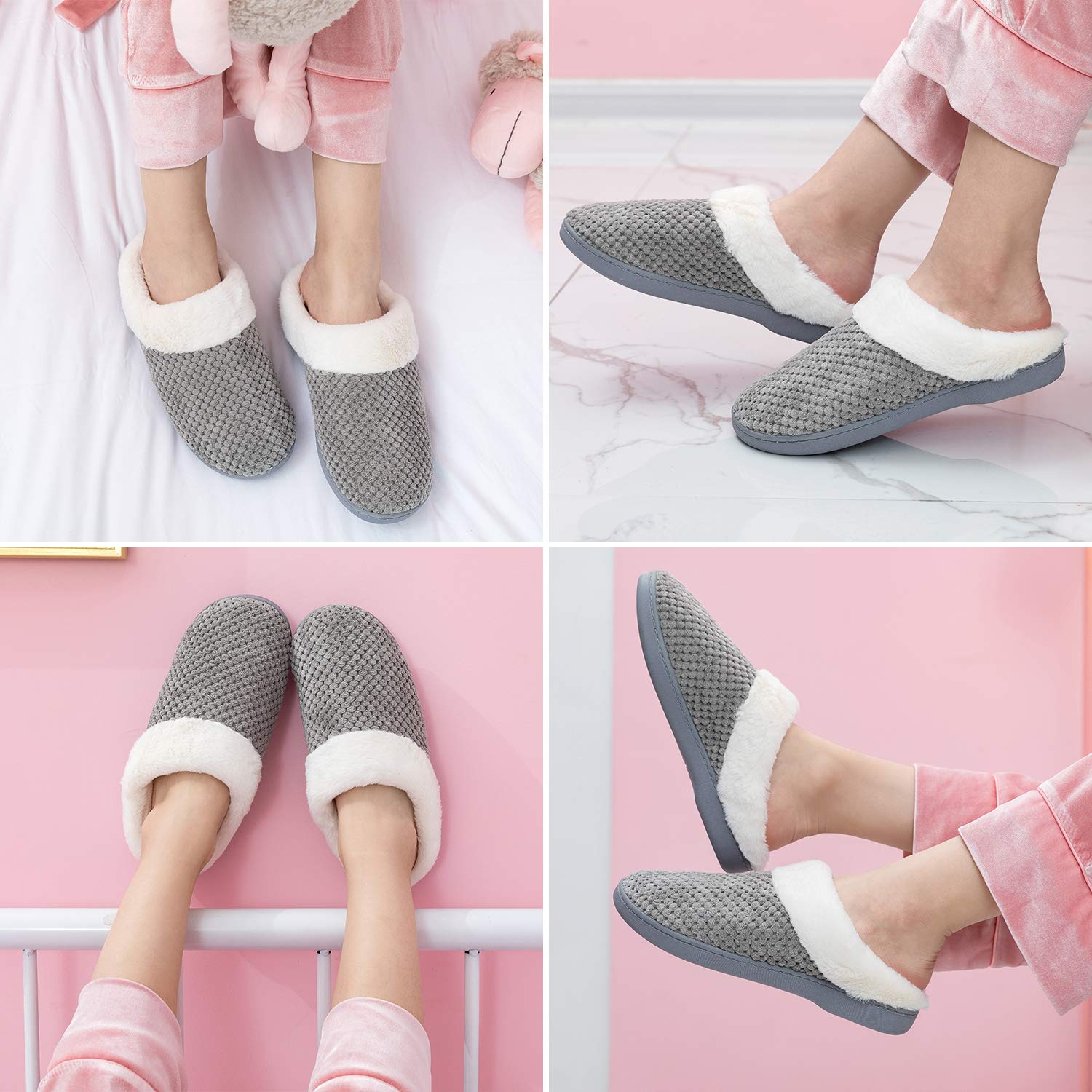 Zapatillas de Estar por casa con Forro de vellón para Mujer Antideslizantes Espuma de Memoria para Interiores Zapatos cálidos acogedores de la casa
