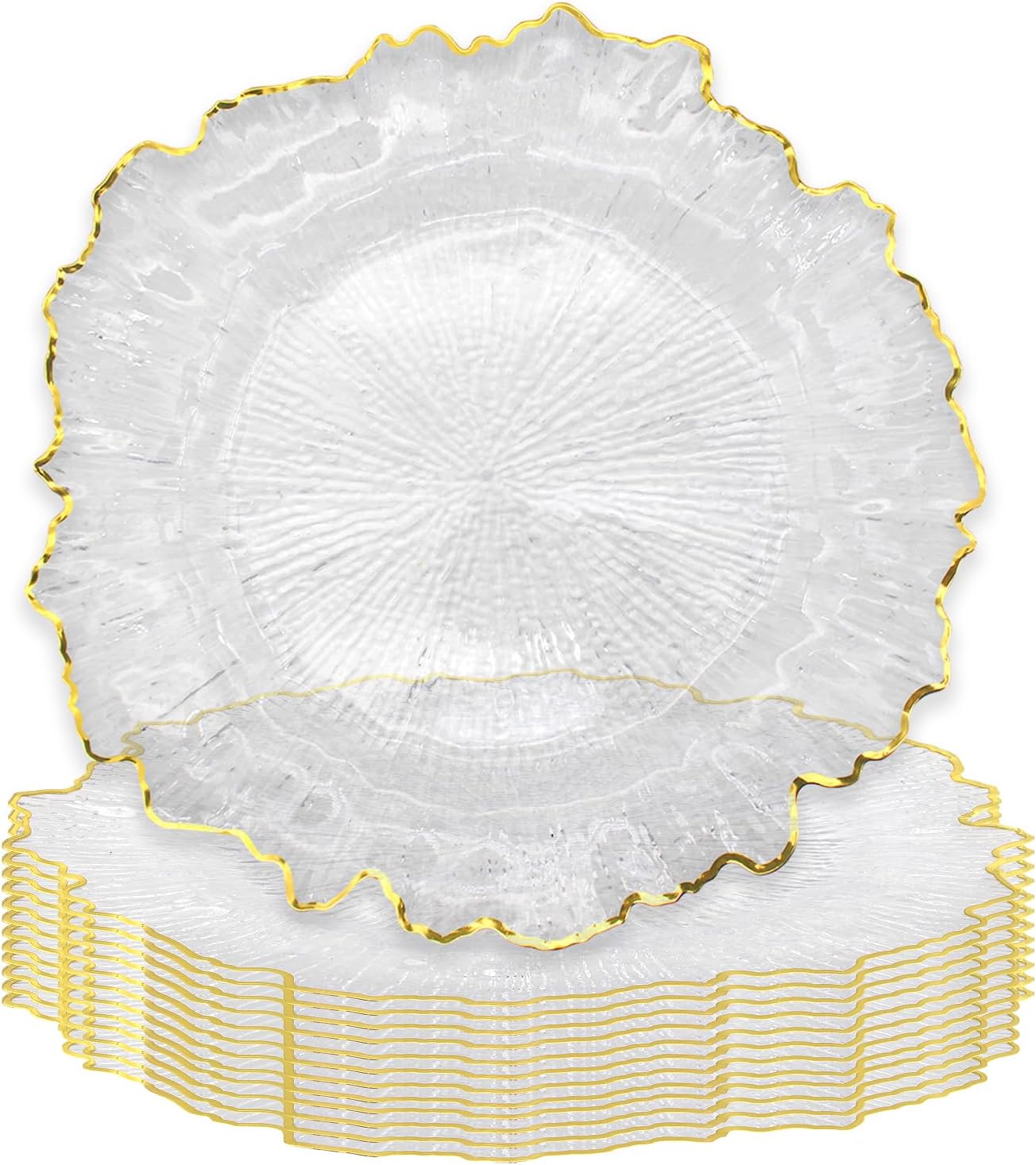 13 Inch Clear Acrylic Charger Plates - Set of 12 Modern & Elegant Plastic Table Mats for Dining Table Settings Transparent Placemats for Parties, Weddings, Holidays & Special Occasions(Design A)