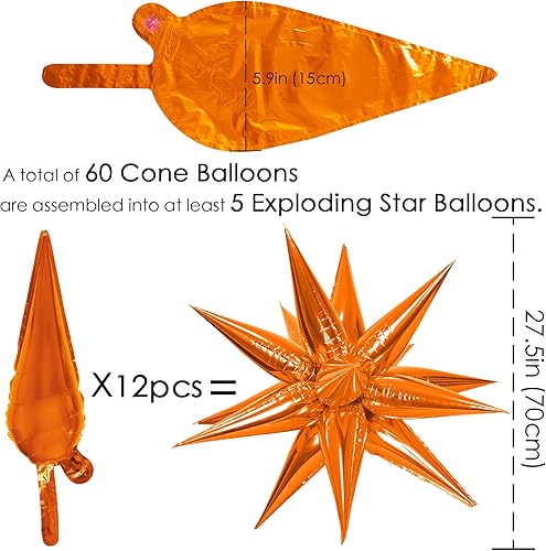 Miniatura 8 de ZAKVOOR Globos de estrella en explosión, 60 globos de estrella, 12 puntas de aluminio, decoración de fiesta, globos para Navidad, Año Nuevo,