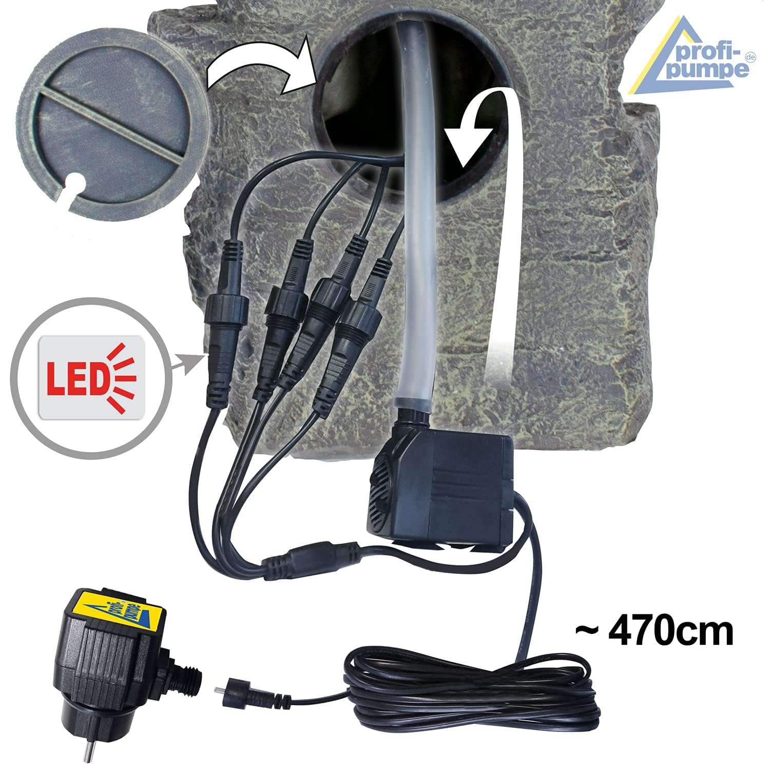 Gartenbrunnen Brunnen Zierbrunnen Zimmerbrunnen Springbrunnen Brunnen mit LED-Licht 230V Wasserfall Wasserspiel für Garten, Gartenteich, Terrasse, Balkon Sehr Dekorativ