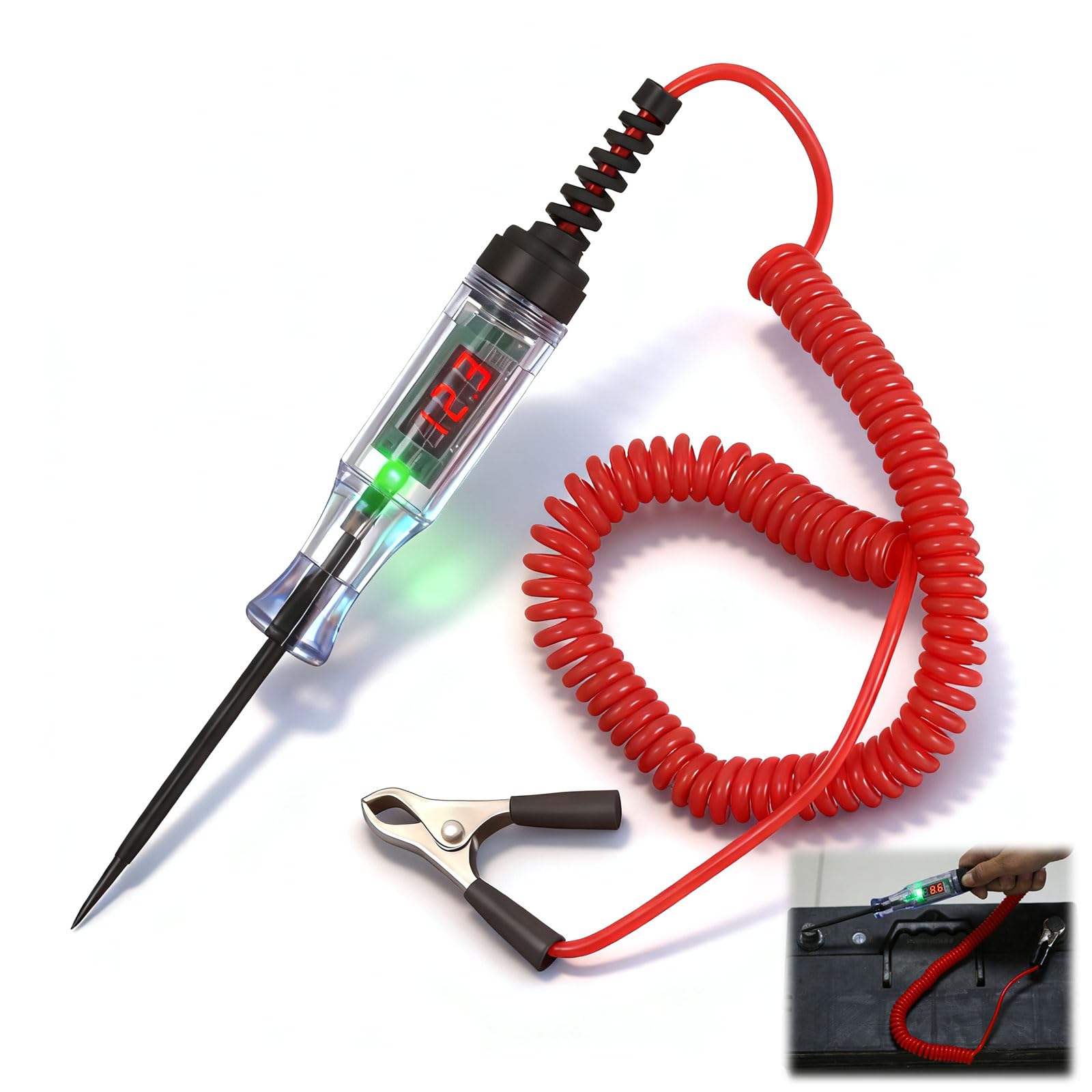 Probador De Voltaje De Circuito Automotriz 3-120v Comprobador De Fusibles Coche Clip De Cocodrilo Y Cable De Resorte Indicador Digital Lampara De Pruebas Para Coche