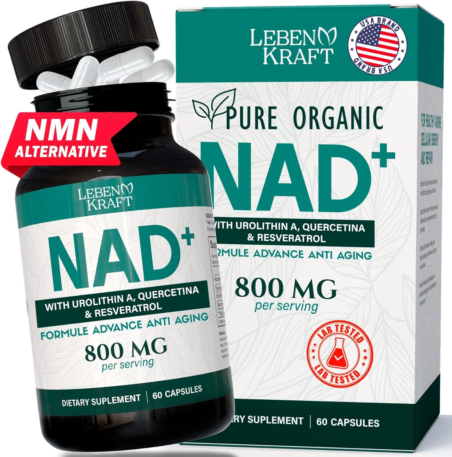 NAD Supplement Pure Organic | NMN Supplement Alternative | Boost Energy & Cellular Health | Urolithin A, Resveratrol, Quercetin for Antioxidant Power | for Women and Men