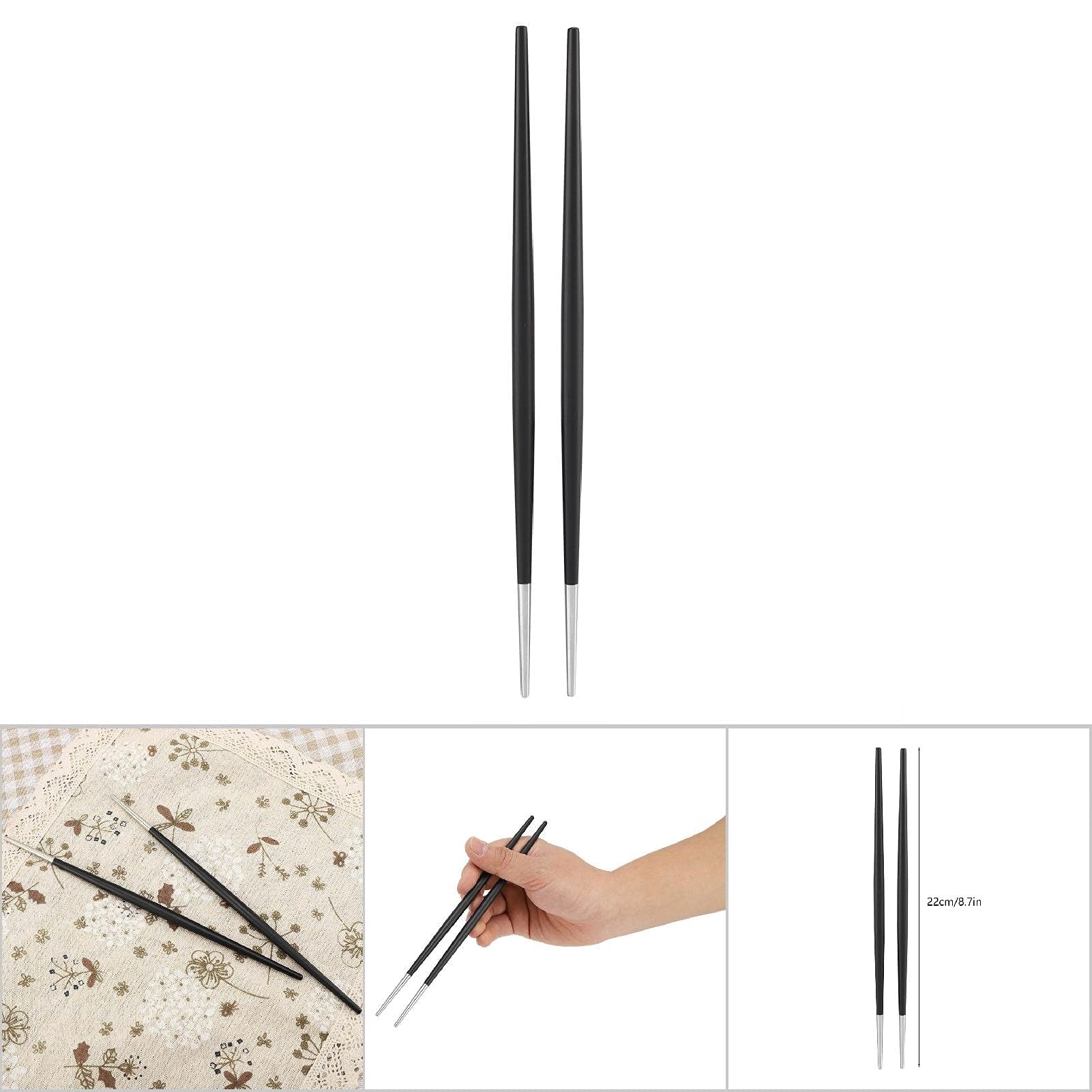 Lot de 5 paires de baguettes japonaises en acier inoxydable 304 pour sushi - Noir argenté