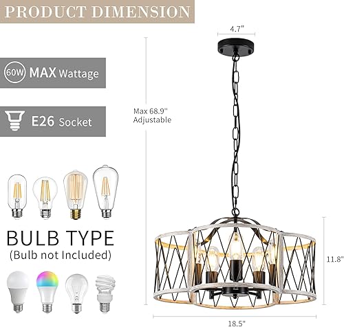 Miniatura 3 de Candelabro moderno de granja, 5 luces rústicas para comedor, lámpara colgante industrial para sala de estar, dormitorio, isla de cocina, entrada,