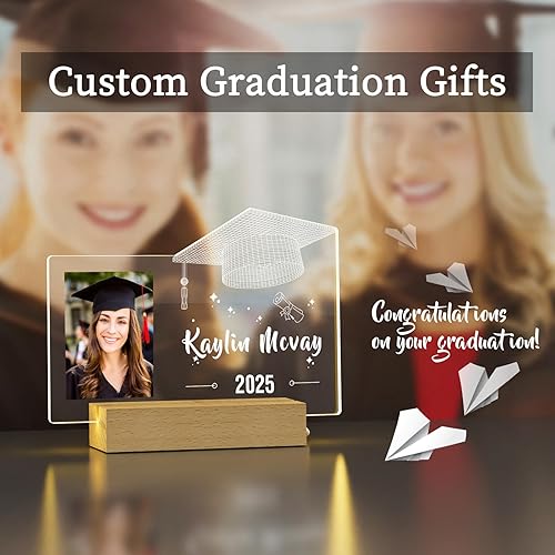 Vista 16 de ALBK Decoraciones de graduación 2025 – Regalos de graduación personalizados, luz nocturna personalizada con nombre de foto, regalos de graduación