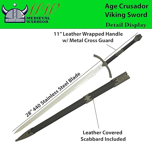 Miniatura 10 de Medieval Warrior Espada vikinga cruzada de la Edad Media con vaina