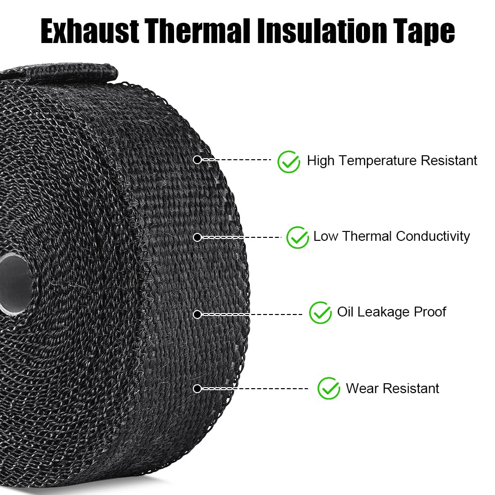 Fascia di Protezione dal Calore 10m x 5cm Bende Termiche Moto Nastro Termico Isolante con Fascette Metalliche Nero