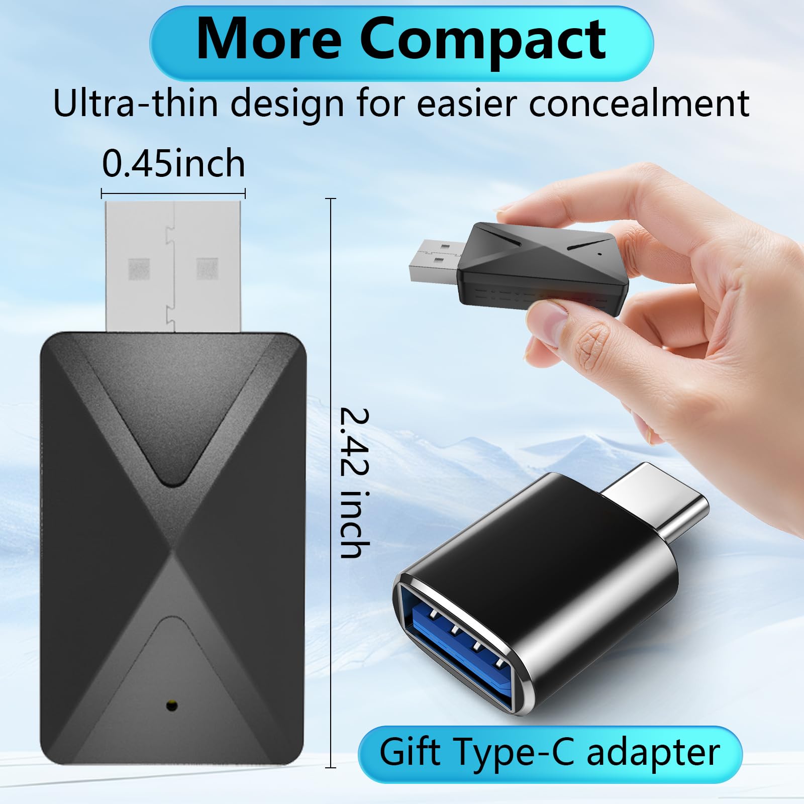 Adaptador inalámbrico 2 en 1 para Apple CarPlay y Android Auto, Conexión Rápida & Sin Retraso, Convierte Android Auto/Car Play Cableado a Inalámbrico para iOS 10+ y Coches de 2017+ (USB-A/C)