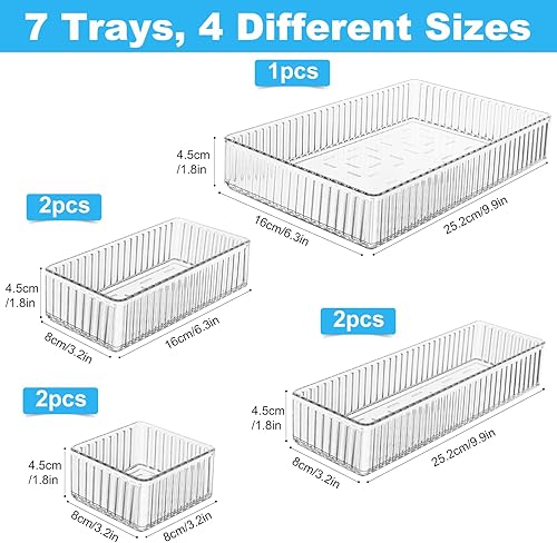 Miniatura 3 de HOTOOLME 7 cubos organizadores de cajones transparentes, organizador de cajones de maquillaje apilables de 4 tamaños, bandejas de almacenamiento de