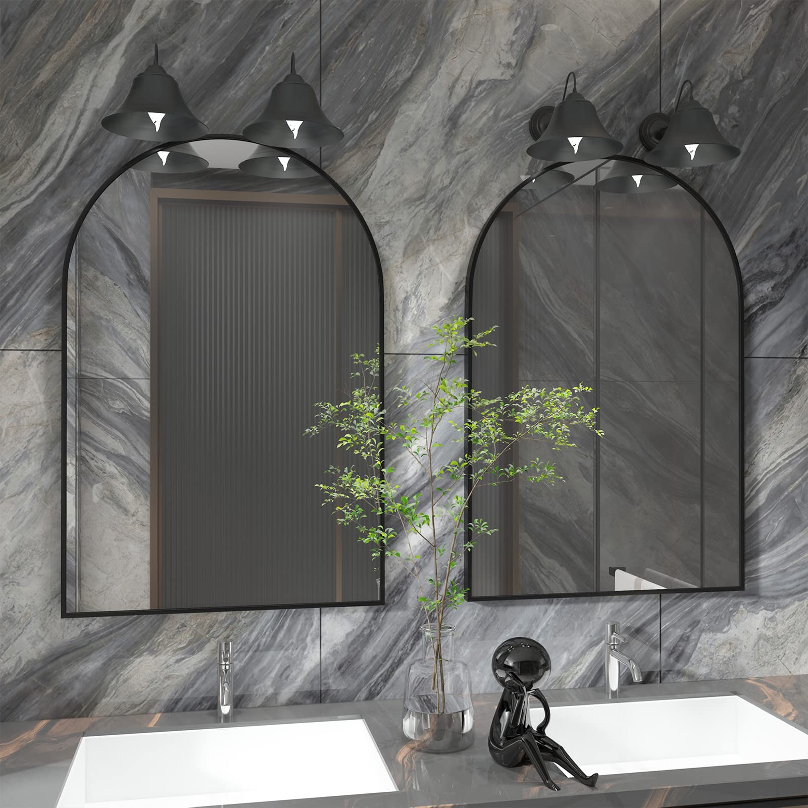 Espejo de Pared abovedado de 50 x 75 cm, Color Negro, Espejo de baño con Marco de Metal, Espejo de Pared abovedado para Entrada, Chimenea, Dormitorio (Negro)