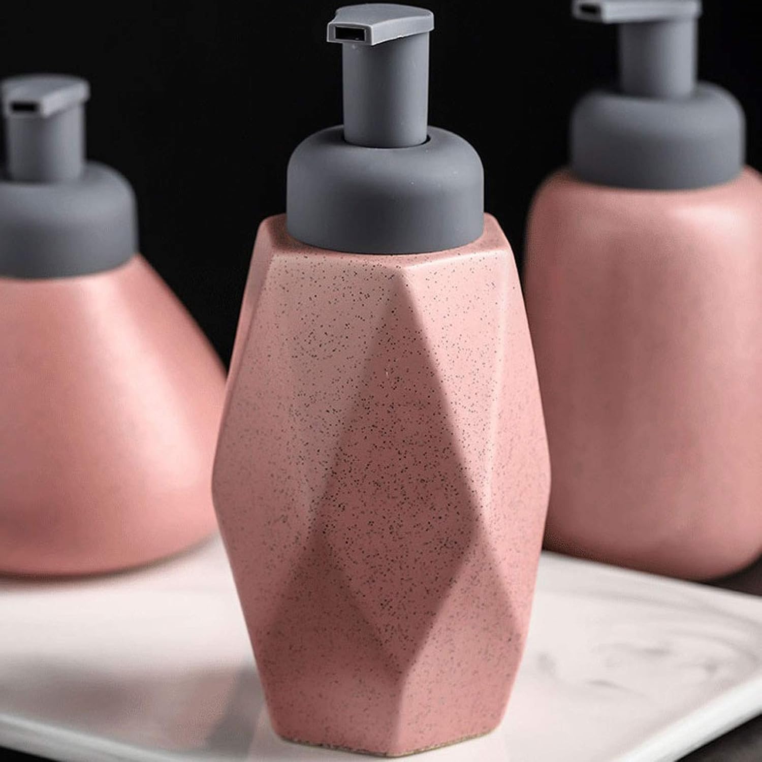 OUMIFA Soap Dispenser Foam Press Bottle 440ml/14.8oz Ceramic Liquid Soap Dispenser for Bathroom,Bedroom,Hotel or Kitchen(Black/Blue/Pink/White) Bathroom Countertop Soap Dispensers (Color : Black) : Home & Kitchen
