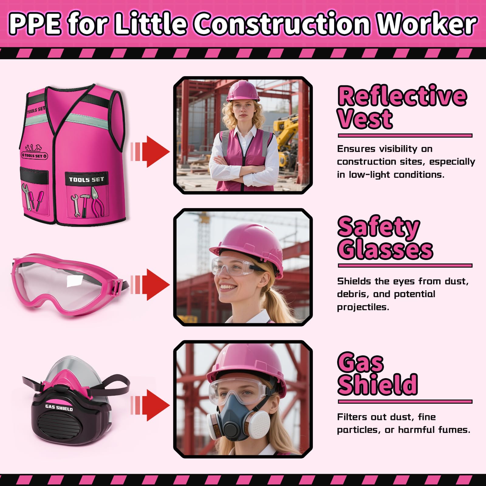 KidBloom Giochi Bambina 3 Anni Cassetta Attrezzi Bambini, Attrezzi Giocattolo Bambini con Trapano Giocattolo e Gilet da Lavoro, Regalo Bambina 3 4 5 Anni