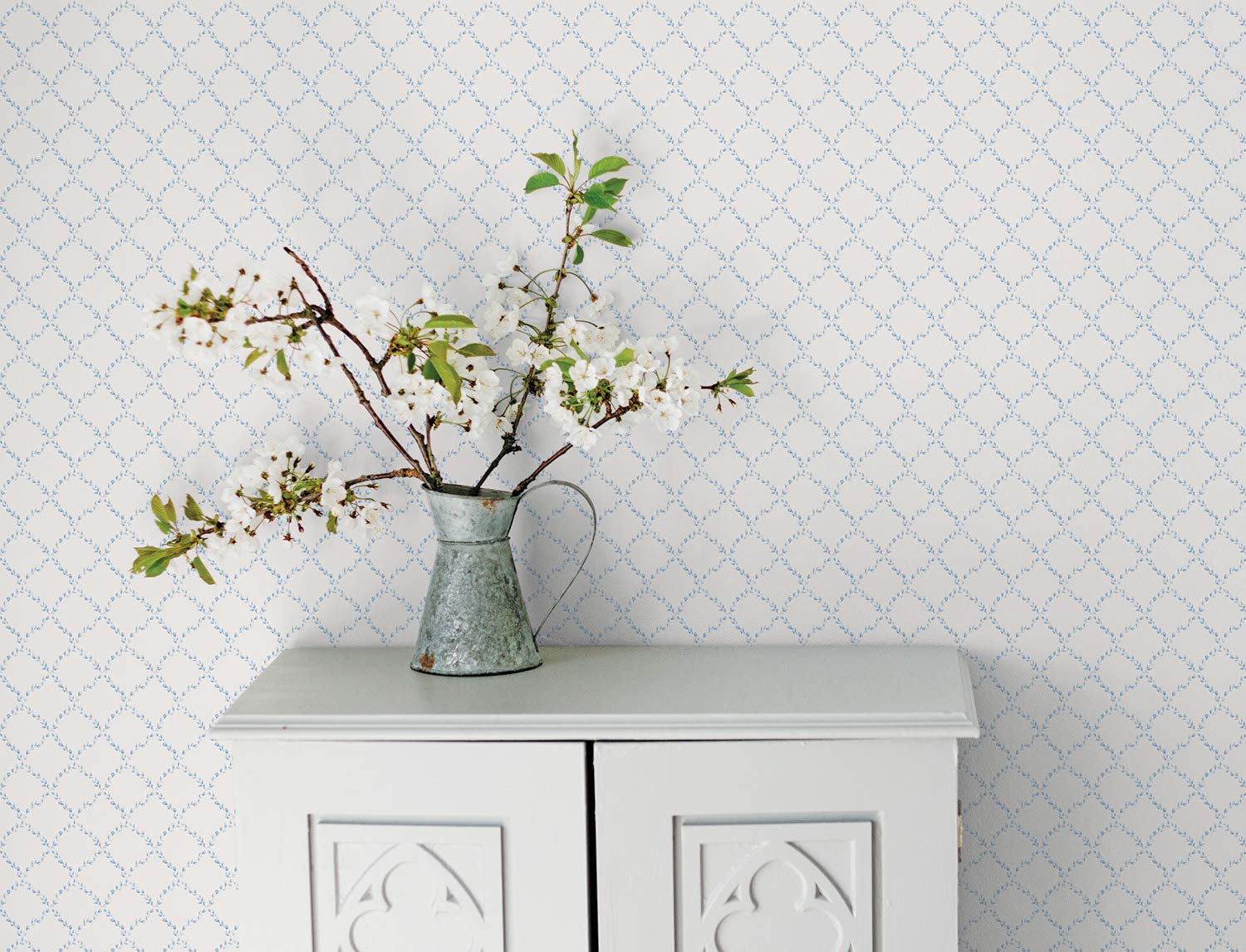 Galerie G67903 Miniatures 2 Rose Trellis Design Wallpaper, Blue/White, 10m x 53cm - Image 2