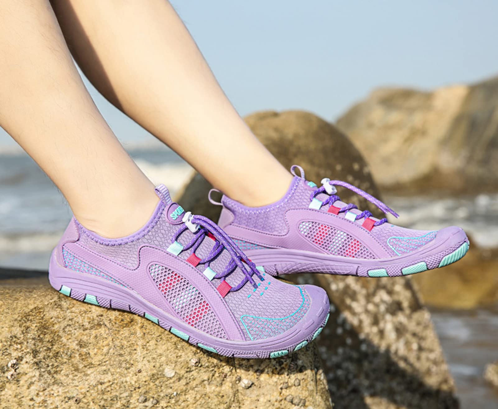 Zapatos Acuáticos Descalzos, Calcetines De Cuero, Zapatillas Acuáticas De Secado Rápido para Hombres Y Mujeres, Natación, Yoga Neutro, Carrera En La Playa, Snorkel(38 EU, Purple)