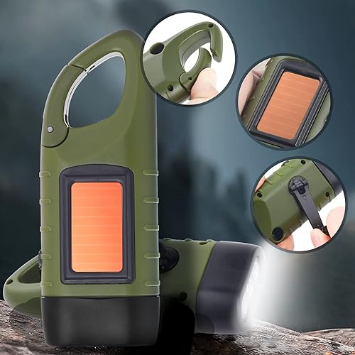 Miniatura 6 de Simpeak Paquete de 2 linternas de manivela con energía solar, linterna LED recargable de emergencia para supervivencia, luz de anilla de enganche