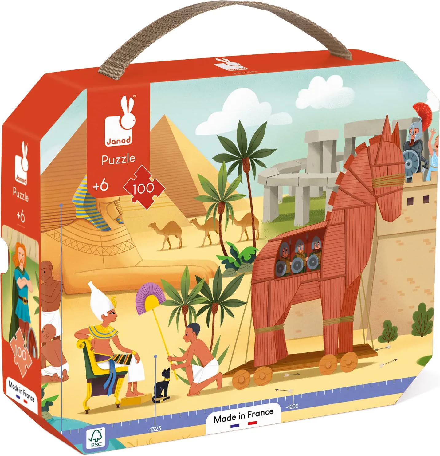 Janod - Puzzle 100 pieces - Theme Antiquity and Mythology - Children's Panoramic Puzzle - Develops patience and concentration - Made in France - Puzzle for children aged 6 and over, J02553