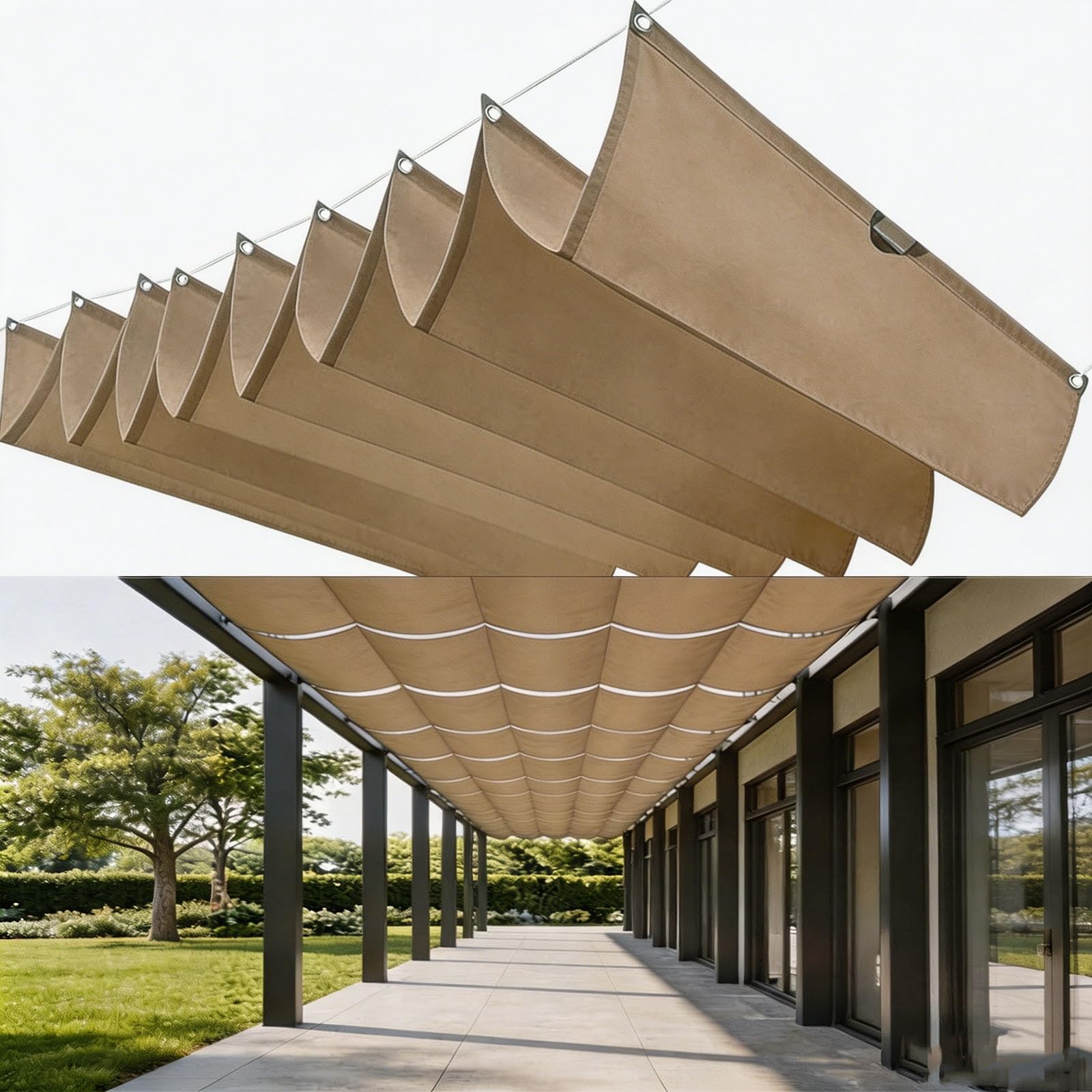 Toldo retráctil con forma de onda rectangular cortaviento y lona impermeable