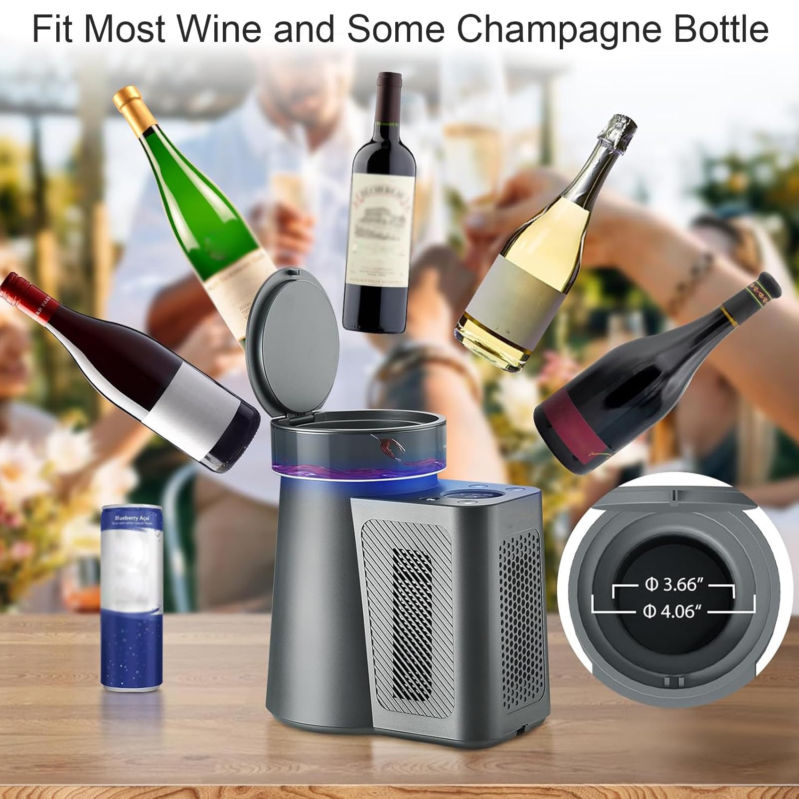 Enfriador de Vino eléctrico, Enfriador de Vino portátil para Bebidas frías y Vino Tinto y Blanco de 750 ml, Enfriador de Vino sin Hielo de Acero Inoxidable
