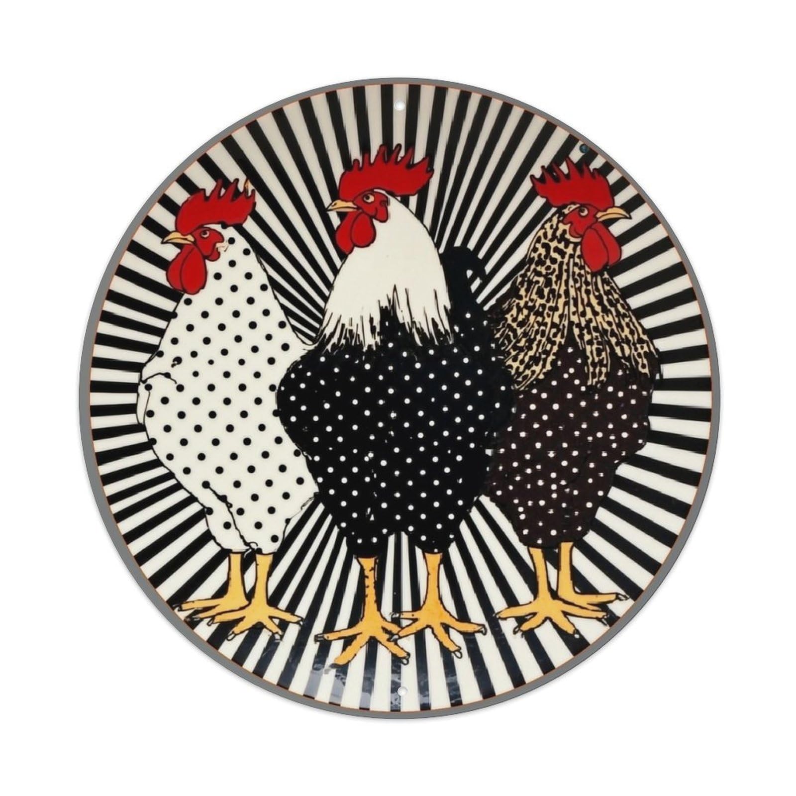 Jdyaojiesheng Vintage Chicken Pattern With Stripes And Dots Round Tin Sign Retro Metal Wall Decor Metal Poster, Home Bar Garage Farmhouse Cafe Wall Art Decoration 8X8inch