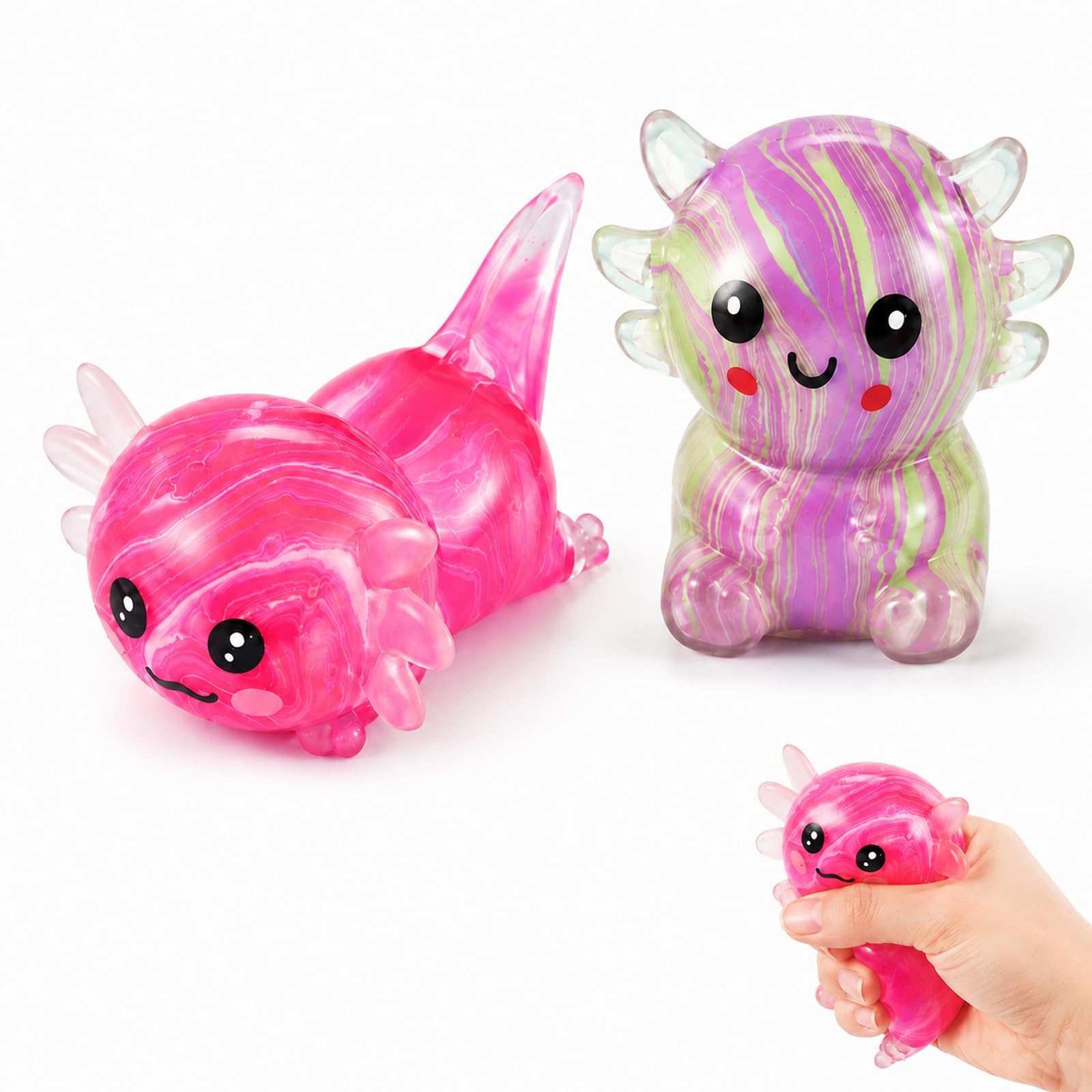 GLQYGZ 2PCS Axolotl Squishy, Squishy Axolotl, Adorable and Squishable, Ideal for Home Decor Lovers and Desk Ornament Enthusiasts, in Pink and Purple