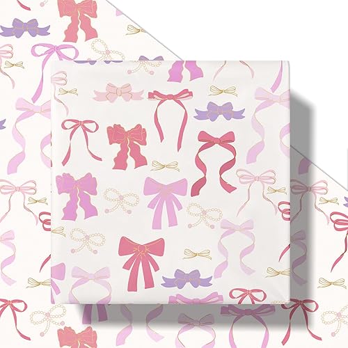 Miniatura 2 de RUSPEPA Elegante rollo de papel de regalo con lazo para niñas y mujeres, mini rollo, papel de regalo con lazo rosa con perlas, perfecto para baby