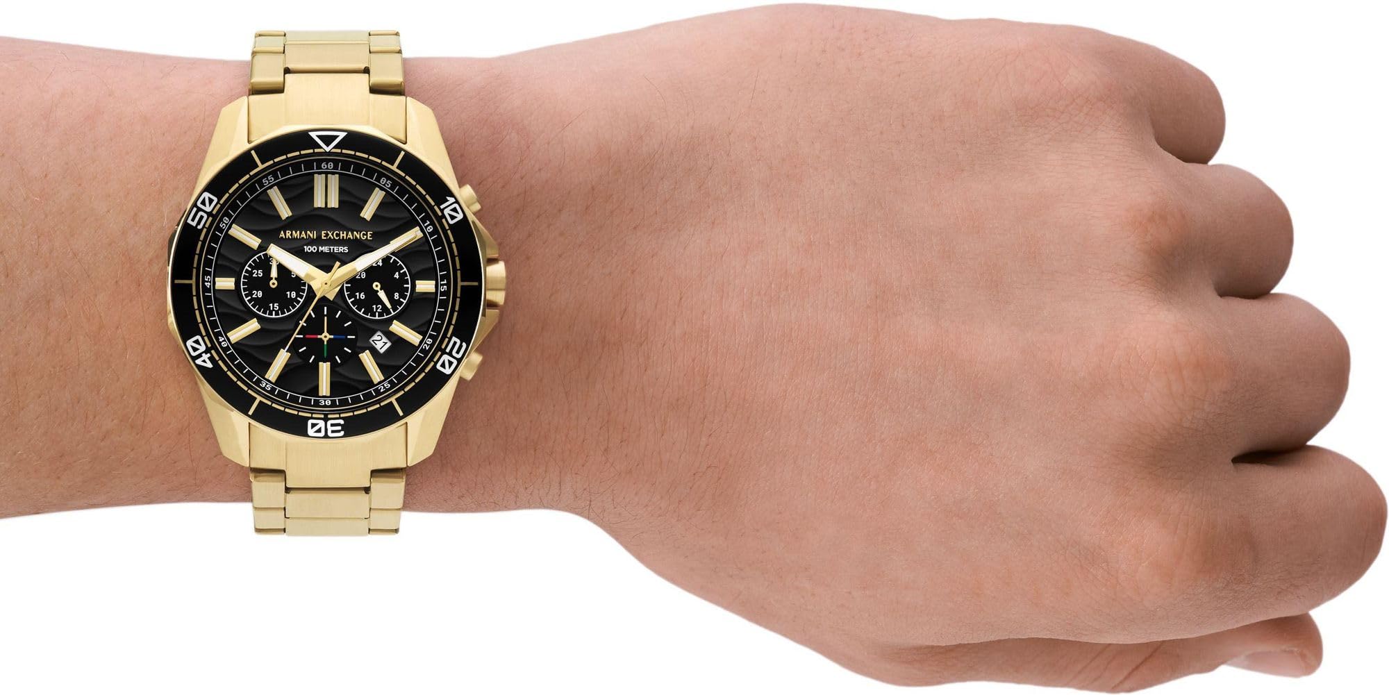 Armani Exchange Orologio da uomo in tonalità oro, movimento cronografo al quarzo e cassa da 44 mm con cinturino in acciaio