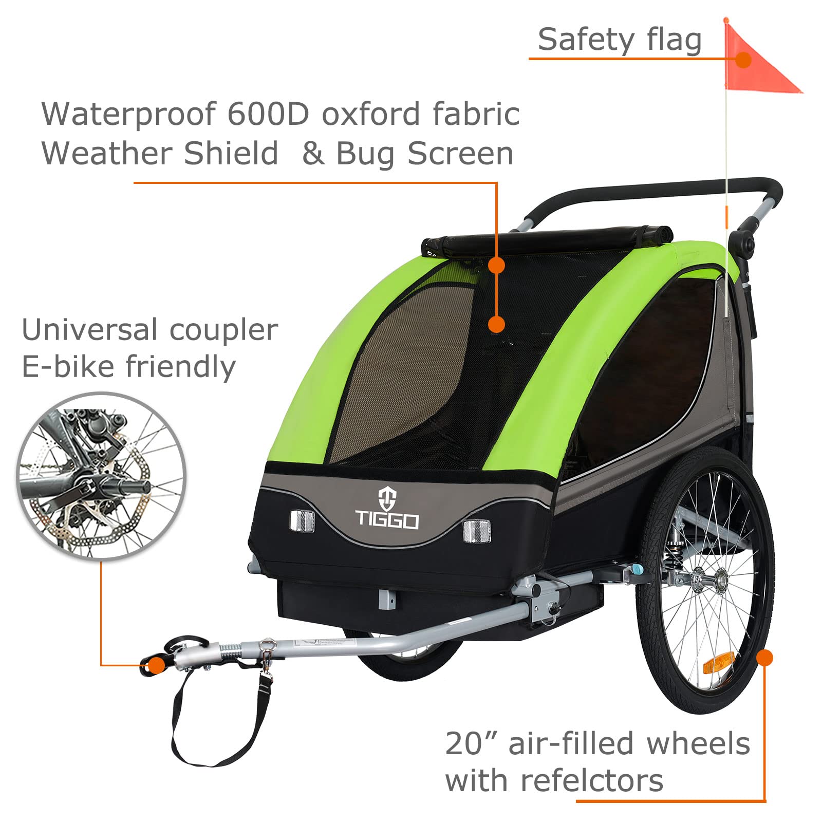 Tiggo S2 Rimorchio bambini 2 in 1 sospensione Jogger passeggino bicicletta girevole 360°
