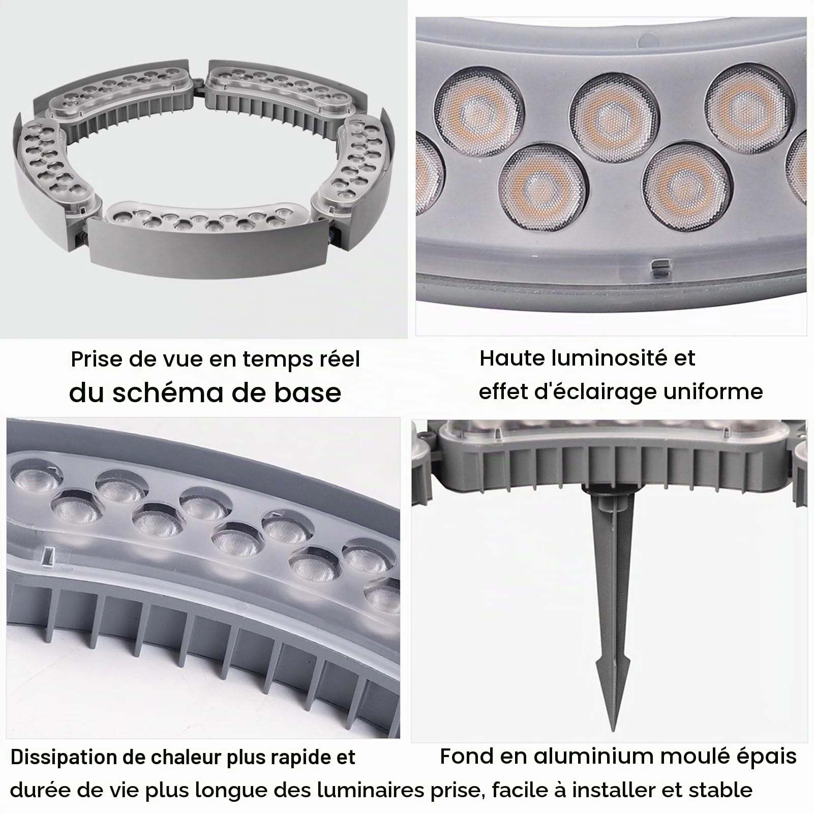 Anneau lumineux Lampe circulaire d'extérieur pour arbre et palmier, projecteur paysager DC24V 12W, éclairage sans fil extensible et emboîtable(Warm Light Lamp,6 SETS)