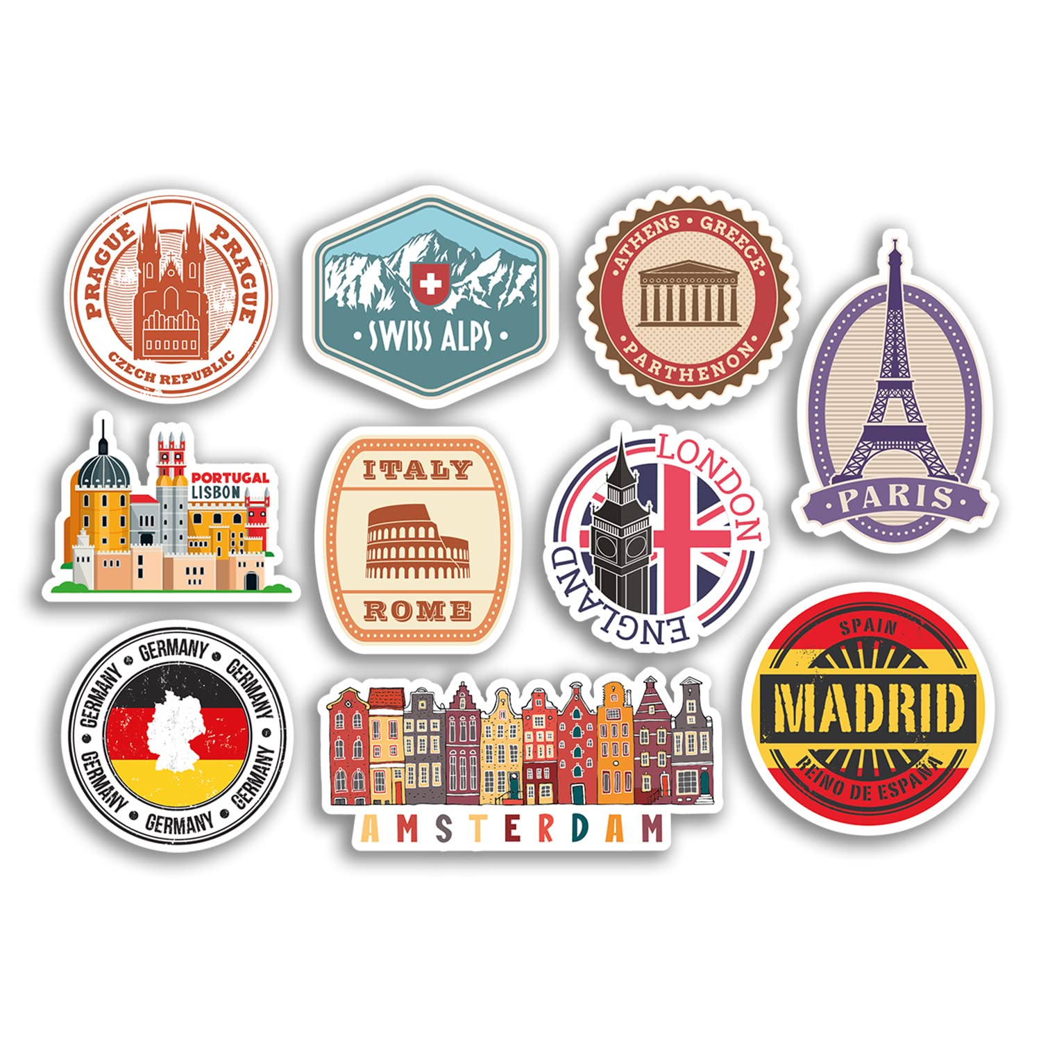 Dv Design Multi A5 Sticker Sheet Travel Landmarks Vinyl Stickers - Europe Holiday Flag Map Paris London Rome Madrid City Capitals Gift #78738