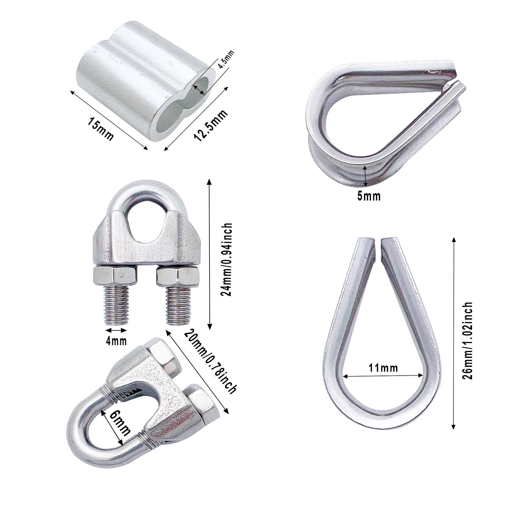 Snapklik.com : Wire Rope Clamp Set, 304 Stainless Steel Wire Rope Cable ...
