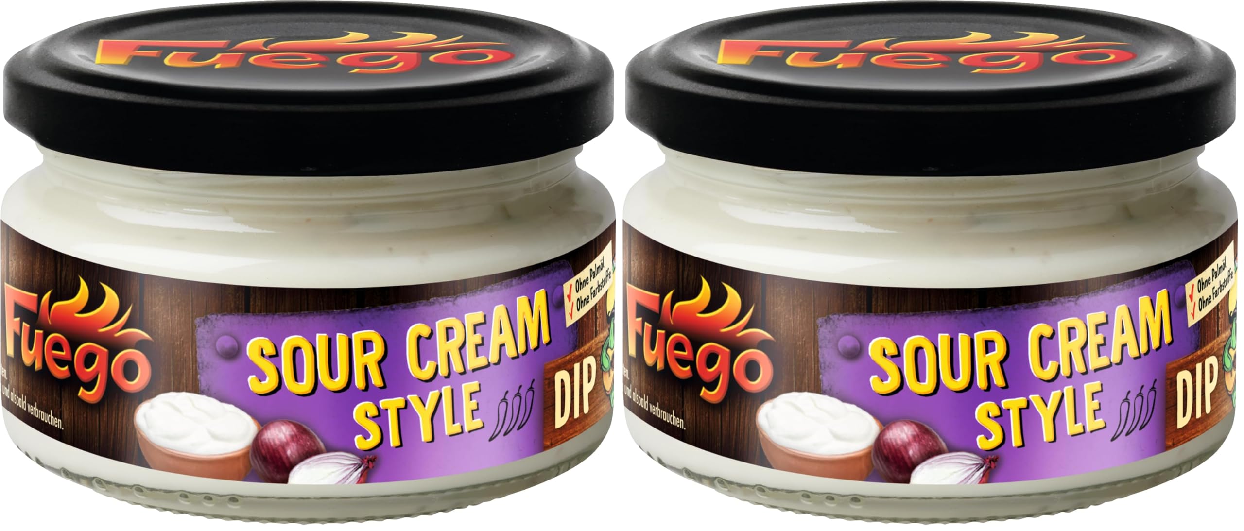 Fuego - Sour Cream & Onion Dip | Fein-würzige Dip-Sauce | für Tortilla-Chips, mexikansiche Gerichte | Ohne Palmöl, ohne Farbstoffe | 200 ml (Packung mit 2)