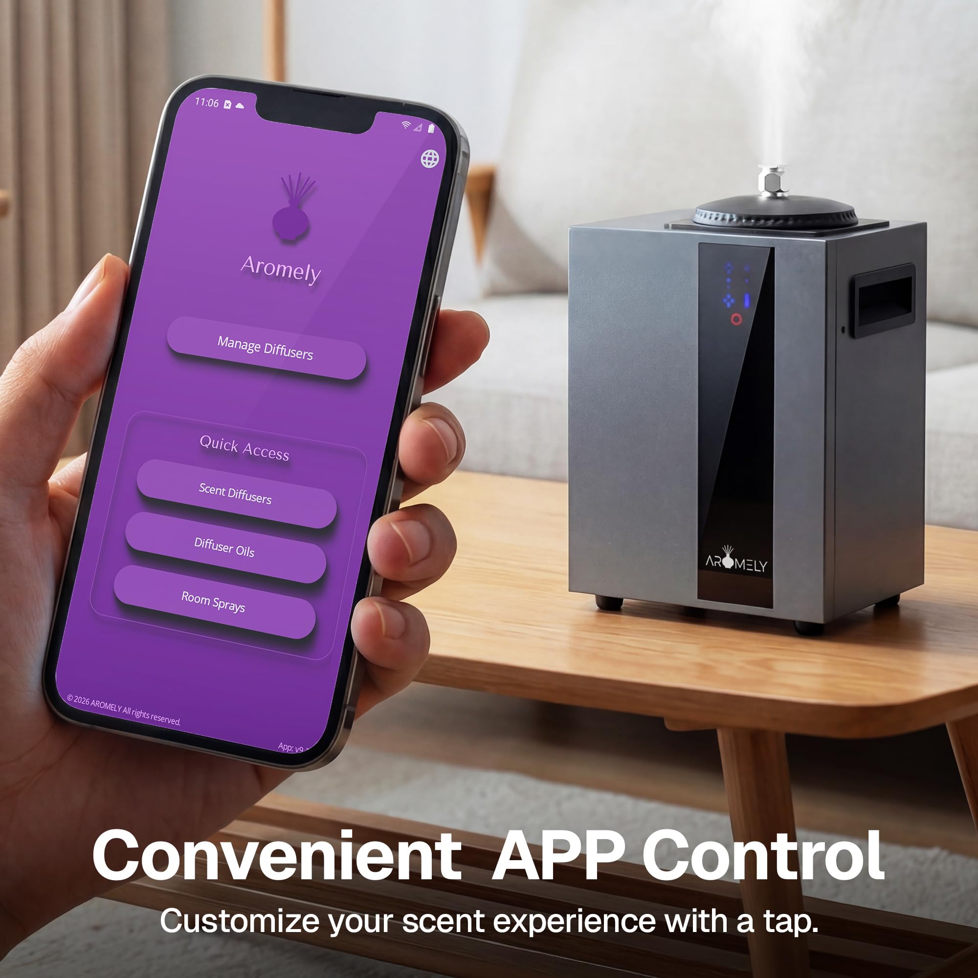 Aromely Smart WiFi HVAC - Difusor de Aroma nebulizante de aromaterapia, máquina de Aroma sin Agua, ambientador hogar u Oficina, Botella Grande de Aceite de hasta 4,000 pies Cuadrados
