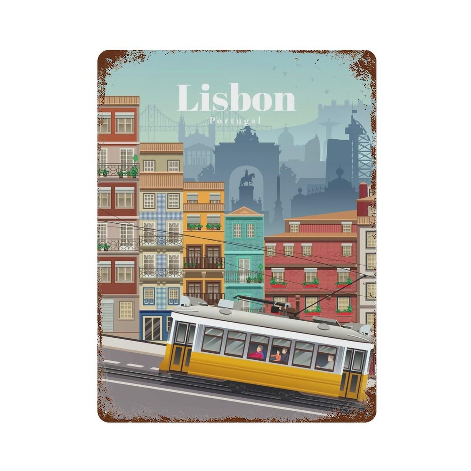 Travel to Lisbon Retro Metal Sign 15.7"x11.8", Shabby Chic Decor for Garage, Pub Or Kitchen