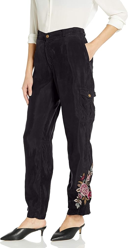 3J by Johnny Was Women's Rayon Cargo Pants with Embroidery