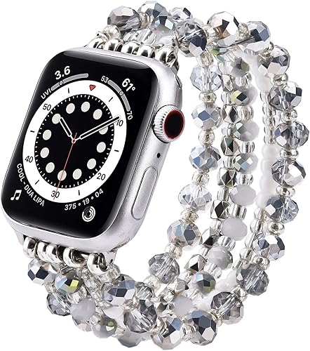 VISOOM Pulsera de cuentas compatible con Apple Watch Band 1.654 in1.732 in1.772 in Series 9 8 7 SE Series 654, correa elástica de cuentas de perlas