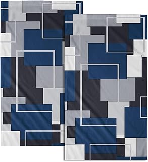 Navy Blue Geometric Hand Towels for Bathroom Set of 2 Navy Blue Black Mo...